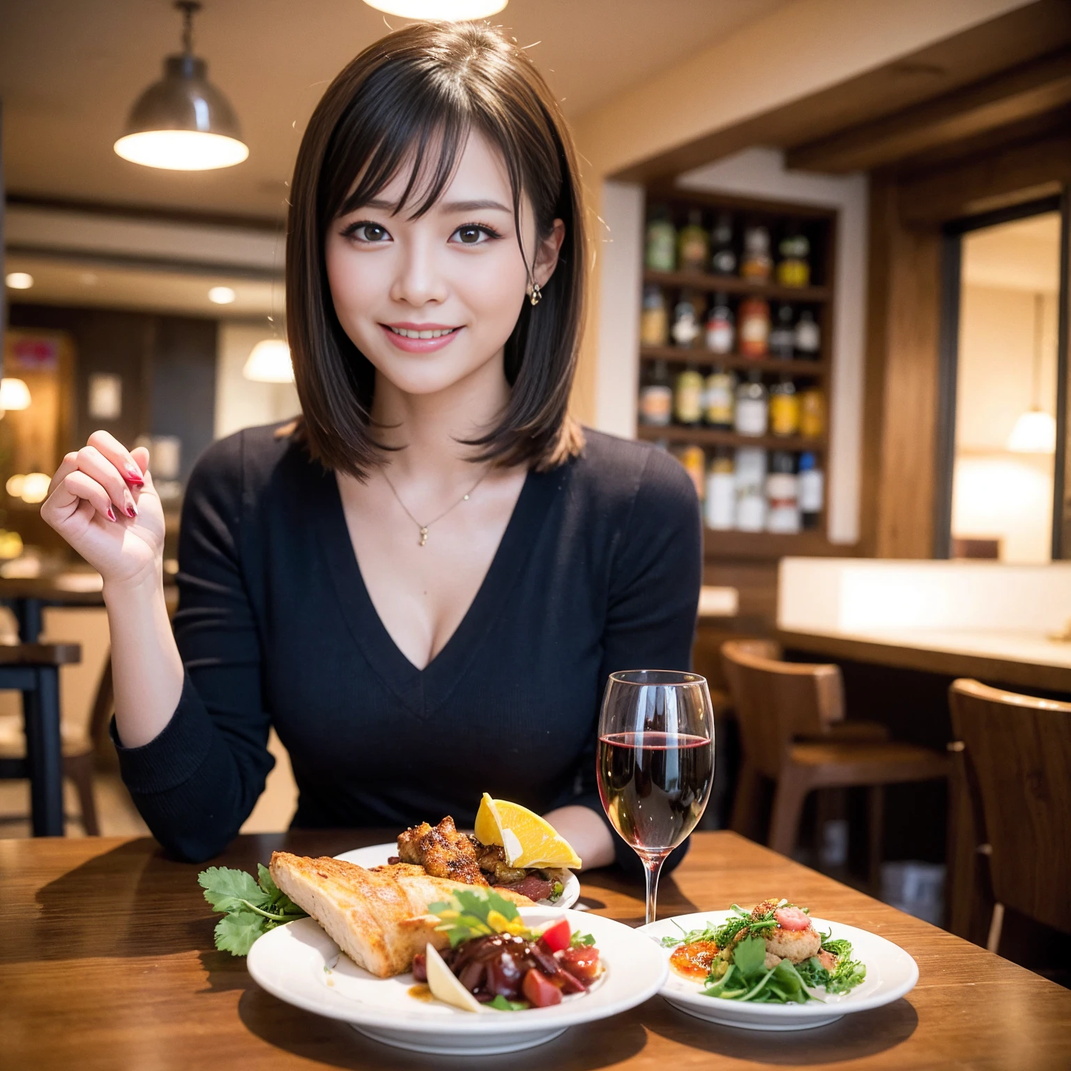 ((Highest quality、8K、masterpiece:1.3))、slimカップル、Pink rubber、modelカップル、(Realistic, Intricate details:1.2), full-course dinner、Wine Party、Amazing view of the sunset sky and clouds、A bright smile、The wonderfulness of smile、Bright image、The beauty of wine, Beautiful Face, blue eyes, The light shines on your face, Blushing, short hair,Bright Face、 (Age 42), 39 years old, red wine 、Appetizers、Italian food、Wine bottle、Champagne、sparkling wine、Two beauties、Brown Hair、Shortcuts、Long sleeve shirt、dress、Beautiful woman 1, (slimな顔), (The body is slim), (Brown Hair), (Shortcuts), cheeks turn a little red,Attractive beauty、restaurant, In a prominent place (From the waist up) Nova Frog Style, actress, model, Upper Body, White wine, slim, wine glass, 中央に置かれたwine glass, smile, (smile: 1.15), Beautiful fine grain, Depth f/2,saturation, High Contrast, Strong light and shadow,Moist Body:1.5、3D texture、Delicate eyes、Brown Hair、The hair is very shiny、