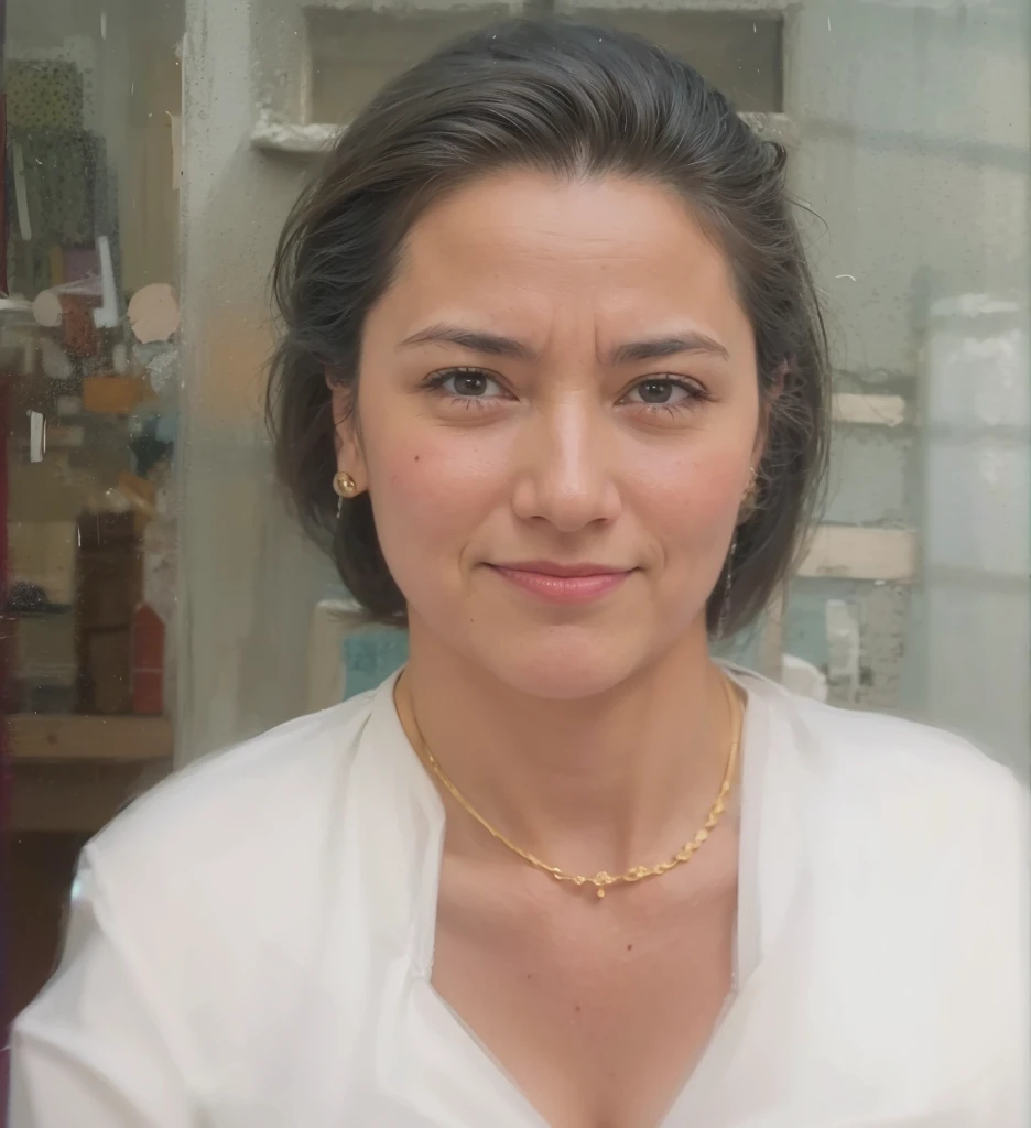 A realistis spanish woman face age 30 years wear a white dress,ultra hd 8k