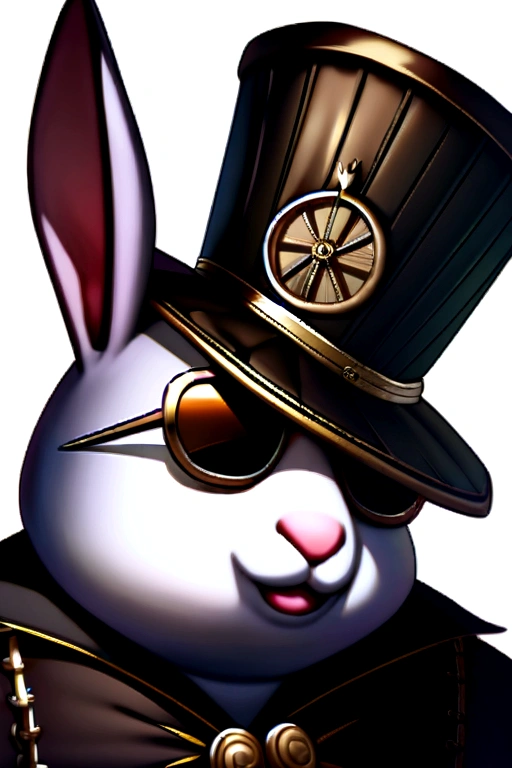 Close-up of rabbit wearing sunglasses and hat, an Anthropomorphic gangster rabbit, Anthropomorphic gangster rabbit, Rabbit King, MapleStory Rabbit, Steampunk rabbit, Profile picture 1024px, Rabbit with crown, mr beast, 8K CG Rendering,(white background)