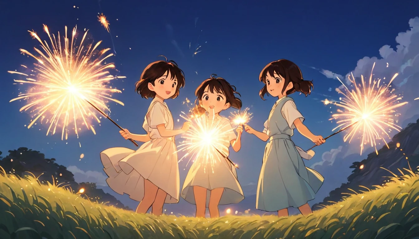 Sparklers, Ghibli style,