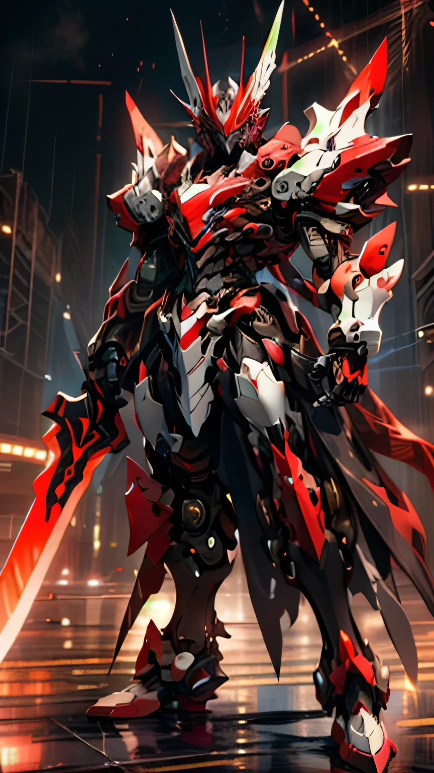 whole body, holding a sword, White, Red eyes