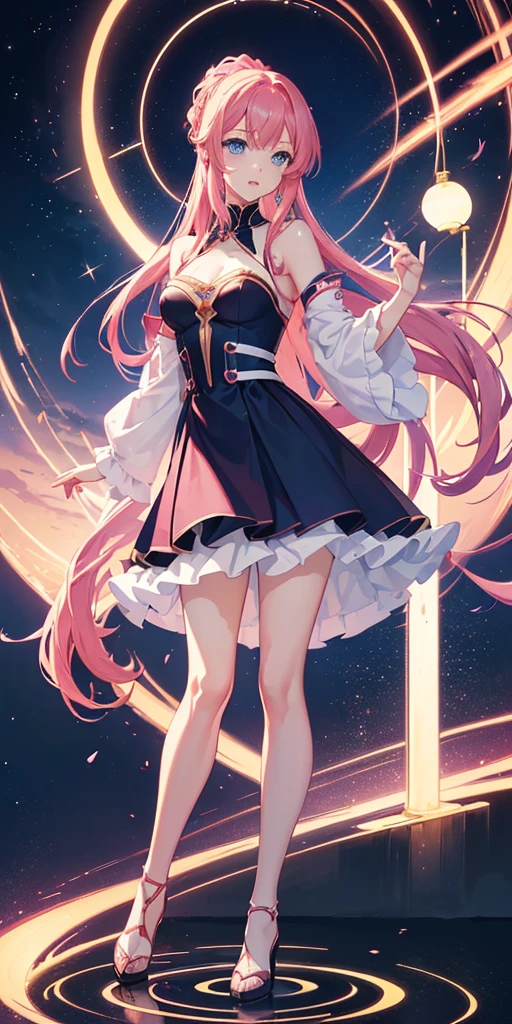 ((64k,Ultra-high resolution,Super best quality,masterpiece,Hyperrealistic,Young and adorable, beautiful, young, adorable,young woman,Full body photo,Full body angle,Blue Eyes全身エズビアン,Surreal,Very detailed:1.3,Ultra-realistic:3.0)),Mobile Suit Gundam SEED,Lacus Clyne,heroine,Pink Hair,hair ornaments,Blue Eyes