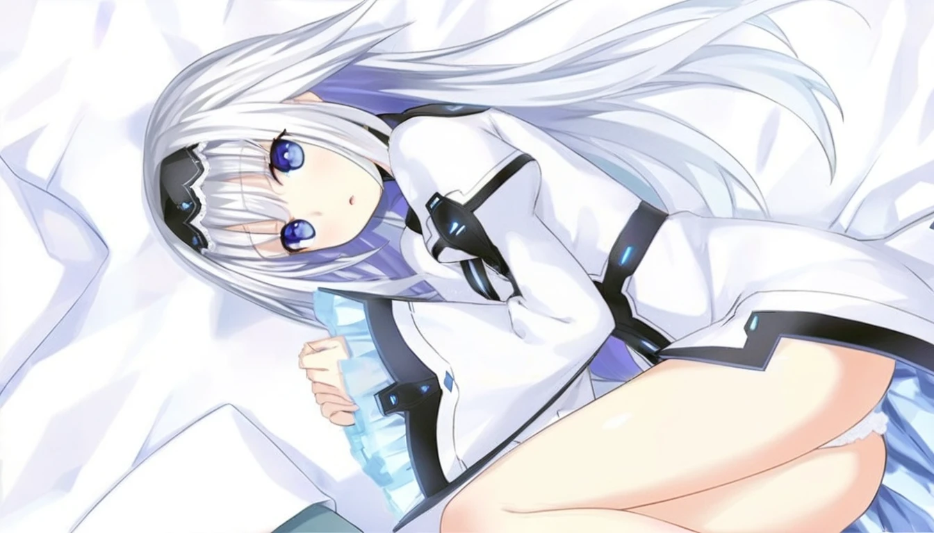 score_9, score_8_above, score_7_above,
arusu maria,1 girl, Alone, wide, Blue eyes, by white,hair between the eyes,White dress,white thighs, long sleeves, wide sleeves,black headband