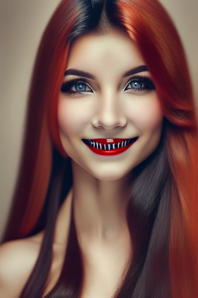 (1:1 girl solo half body portrait high quality) ((hot vampire girl) ((long balck hair) ((big beautiful red eyes)) (((fangs)) ((sexy perfect body))) ((nadja from what we do in the shadows)) ((perfect porcelain skin)) beautiful girl forever young 
