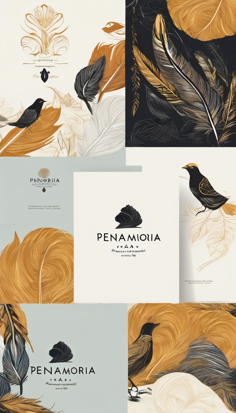 Design a logo that captures the magic of storytelling and the importance of memory, encapsulating the brand 'Penamemoria'. The logo should be simple, memorable, timeless, and versatile, working well in both print and digital formats. Should include the face of a boy and a bird feather