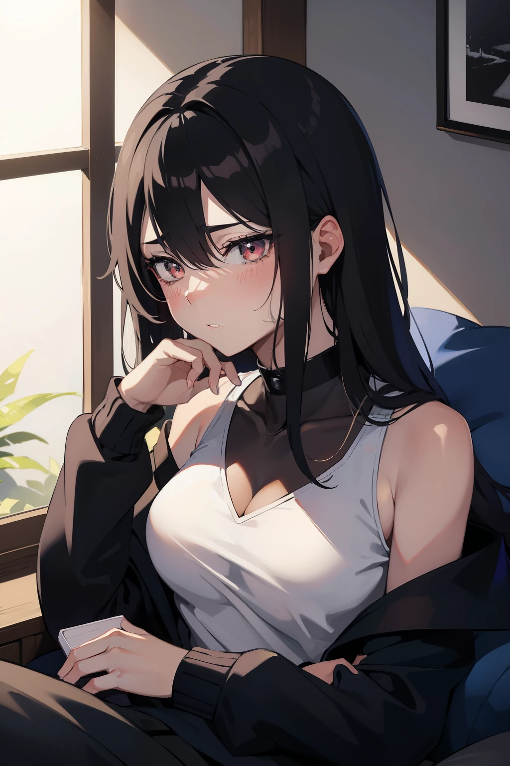 (anime), (sad man), male beat, women shine in front, black skin, theft hair, cat eyes, pillow, leisure, warm light, swallow in hand, sad life Translation:
(anime), (sad man), deep sighing man, radiant woman in front, black skin, spiky hair, tear-filled eyes, pillow, Quiet room, warm lighting, hand on forehead, sad expression.