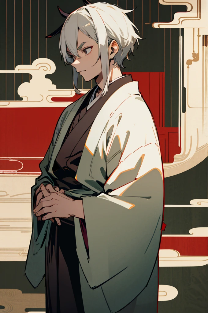 Kimono, male, Edo Period, Japanese Background, Demon, Grey hair