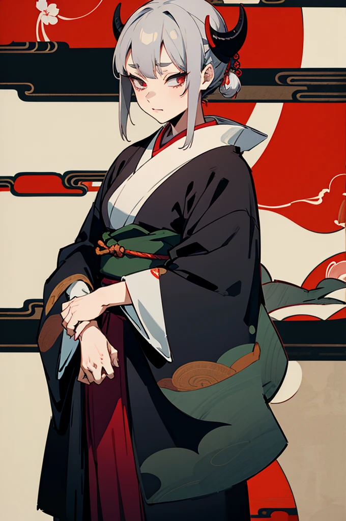 Kimono, Female, Edo Period, Japanese Background, Demon, Grey hair