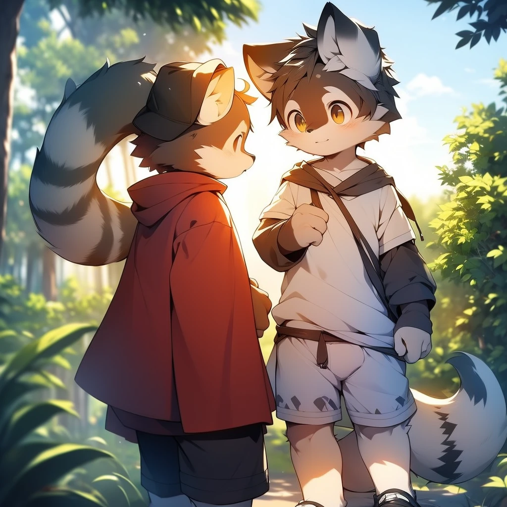author：jrjresq, author：kirito, Libido boy, furry raccoon, Fursona raccoon , Black and grey hair, Very good figure, Handsome, adolable, Light：Hazy light and shadow, Reflective skin, Reddish skin, worn-out clothing，Commoner, beachside，standing on the rock，sandbeach，solo person，solo，1doy, Outdoor sunset, the detail, depth of fields, Libido boy