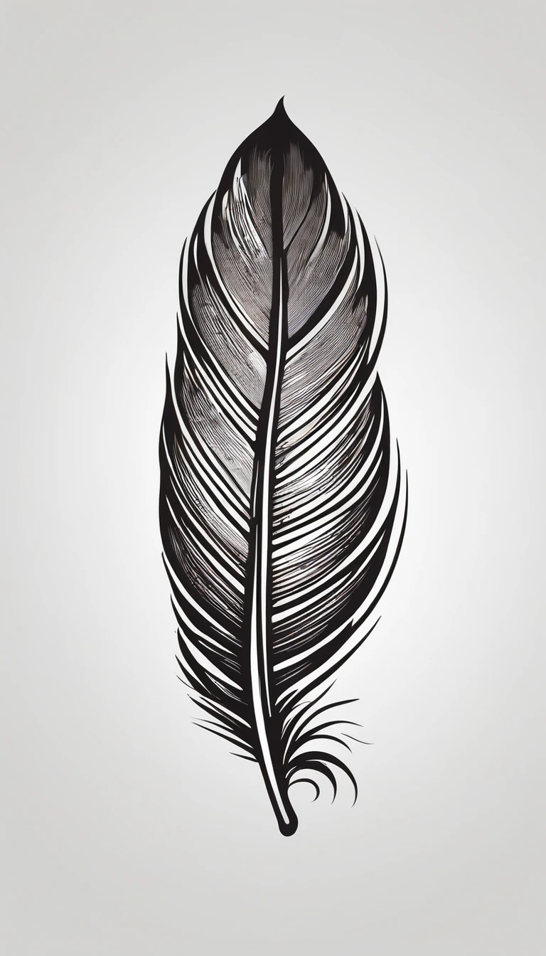 Create a logo design of a special, unique, poetic, minimalistic feather that represents a special creative brand called " Penamemoria". The brand is created by an artist called Rafael Figueiras. The logo must convey the sense of storytelling and music. Must include a boy, one acoustic guitar, a feather and a fantastic bird. Logo design and icon design present and impressed on a white t-shirt.