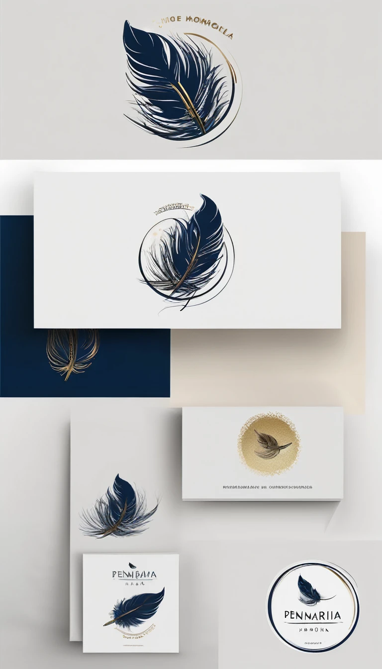 Create a minimal, modern, simple, inspirational, memorable, dream like logo design of a boy and a feather for the brand “Penamemoria"