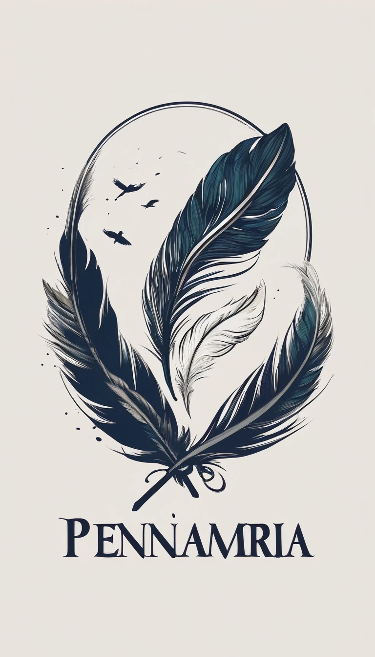Create a minimal, modern, simple, inspirational, memorable, dream like logo design of a boy and a feather for the brand “Penamemoria"