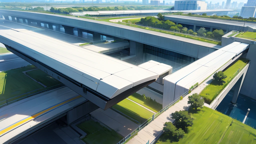 A conceptual smart city powered entirely by renewable energy, featuring sleek green architecture, rooftop gardens, and sustainable public transportation.