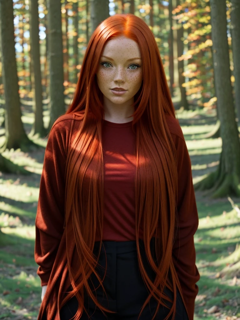 there is a woman with red hair posing for a picture, red hair and attractive features, red head, red hair, with red hair, red hair girl, red haired goddess, smooth red skin, redhead girl, red mood in background, red haired young woman, redhead woman, red hair and freckles, redhead, red haired girl, soft red hair, long red hair