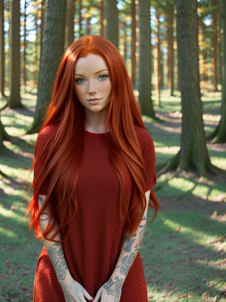 there is a woman with red hair posing for a picture, red hair and attractive features, red head, red hair, with red hair, red hair girl, red haired goddess, smooth red skin, redhead girl, red mood in background, red haired young woman, redhead woman, red hair and freckles, redhead, red haired girl, soft red hair, long red hair