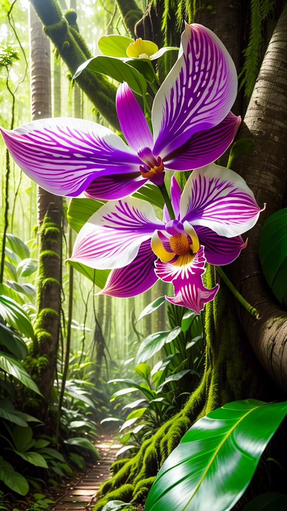 amezon forrest rainforest, Big orchid in the middle of the forest