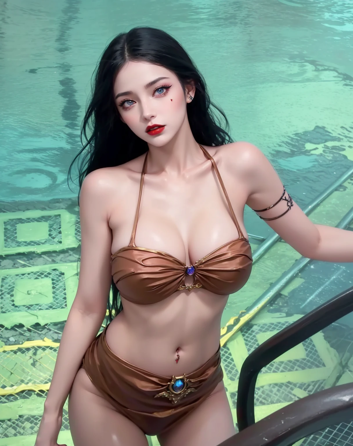Royal princess,Super detailed, Delicate face, Stock Photography , Portrait 400, F1 Camera Lens.6, Colorful, Surrealism, Realistic textures, Dramatic Lighting, Thin Film Distiller 800 (8K, original photo, Better quality, masterpiece: 1.2), Super detailed, (Extremely delicate skin: 1.2), 8K 超高清, SLR camera, Soft Light, high quality.Fire Queen,Blue pupils,Apply red lipstick,Have a tattoo,The tattoo is very three-dimensional,Gorgeous and intricate tattoo designs,8K Mugshot,Large Breasts,Dark eyeshadow,Sexy thick lips(Red lipstick),Ice Princess,The facial features are very three-dimensional,Gorgeous and exquisite crystal diamond lace wedding dress,Silver armor,Exquisite and ornate silver decoration,Universe shining diamond gem,Ultra-clear portrait,Very exquisite and gorgeous jewelry,breasts symmetrical
