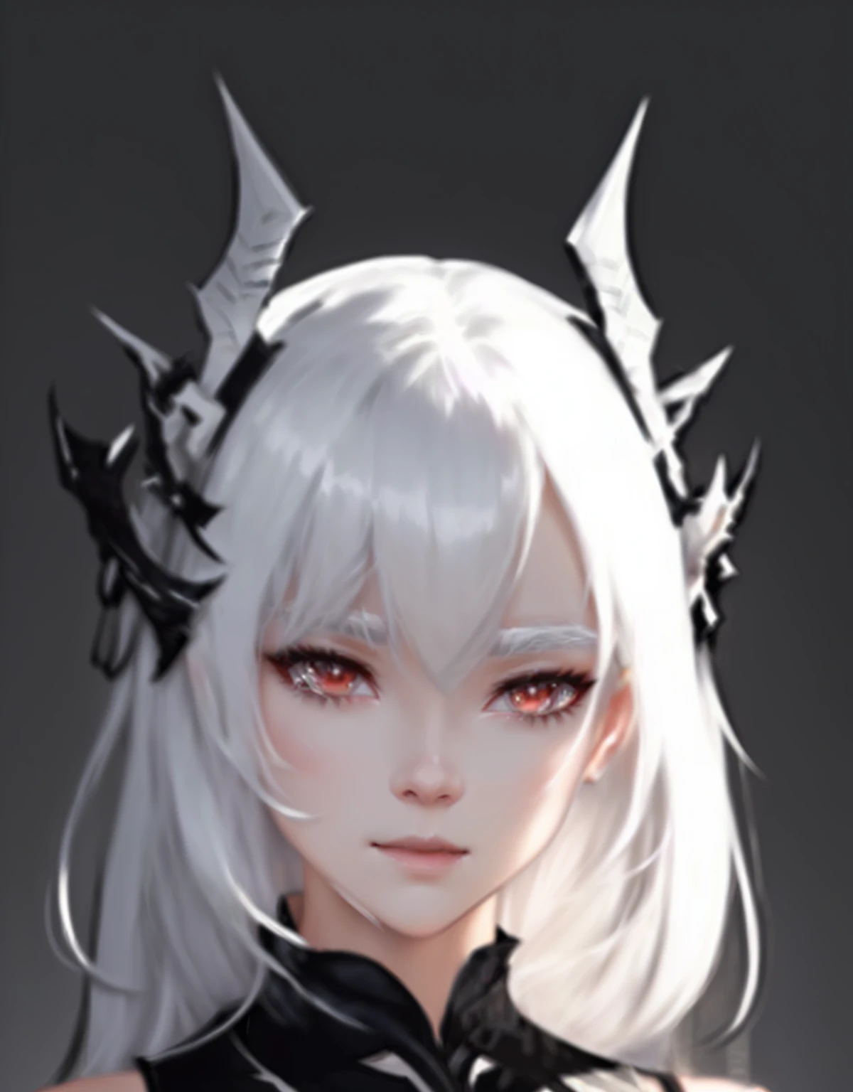 Close-up of a person with white hair and black dress, White hair deity, White hair, White Horned Queen Demon, White hair, from Ark of Tomorrow, White hair girl, Ark of Tomorrow, Gu Weiss, perfect White hair girl, White hair lady, Silver Hair, Girl with short white hair, Devil anime girl, Devil White Horn