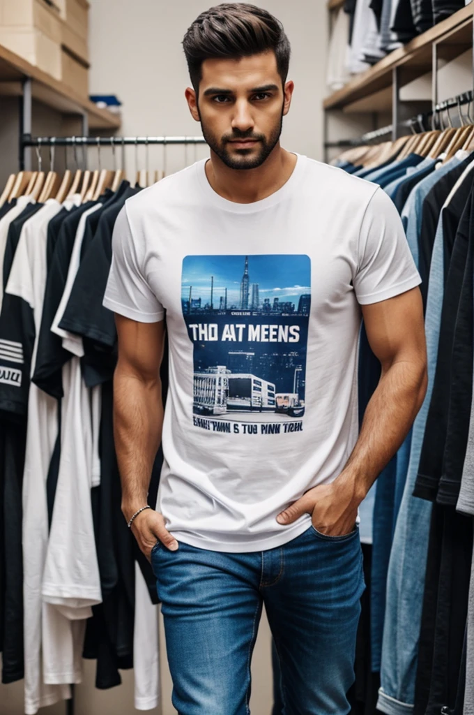 A man where he is buying original t-shirts and men&#39;s clothing
