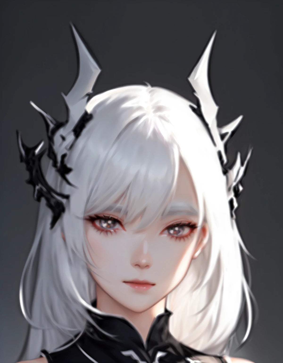 Close-up of a person with white hair and black dress, White hair deity, White hair, White Horned Queen Demon, White hair, from Ark of Tomorrow, White hair girl, Ark of Tomorrow, Gu Weiss, perfect White hair girl, White hair lady, Silver Hair, Girl with short white hair, Devil anime girl, Devil White Horn