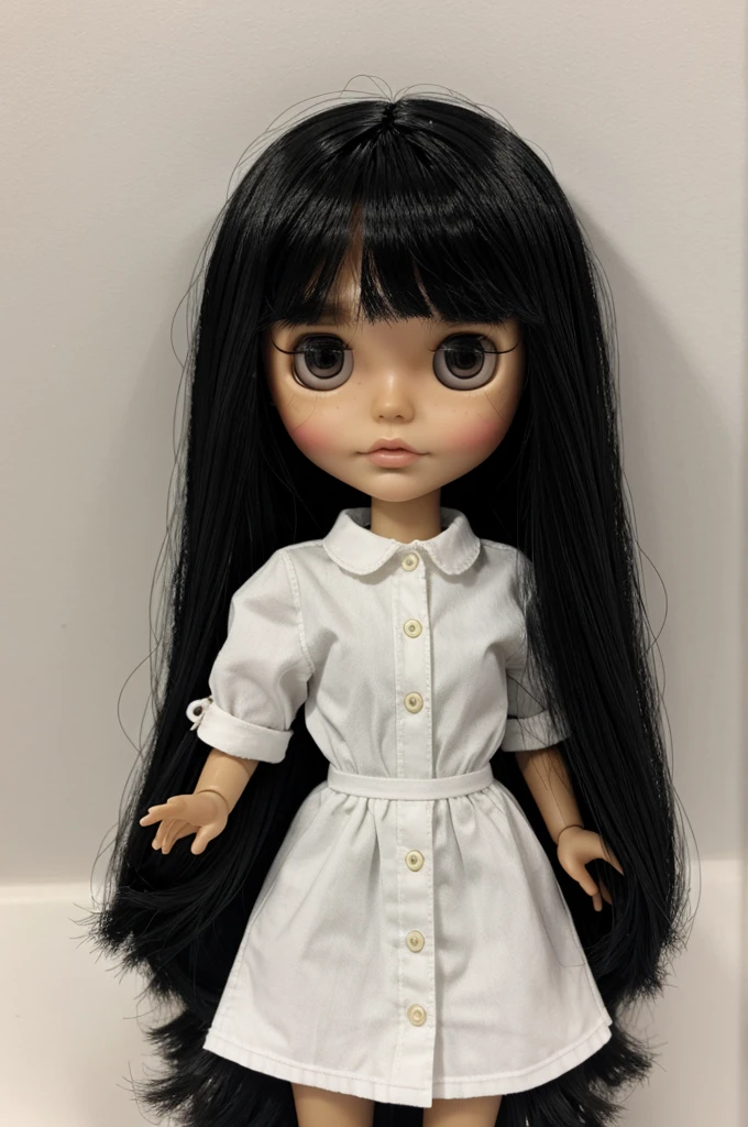 Blythe doll straight black hair without bangs 

