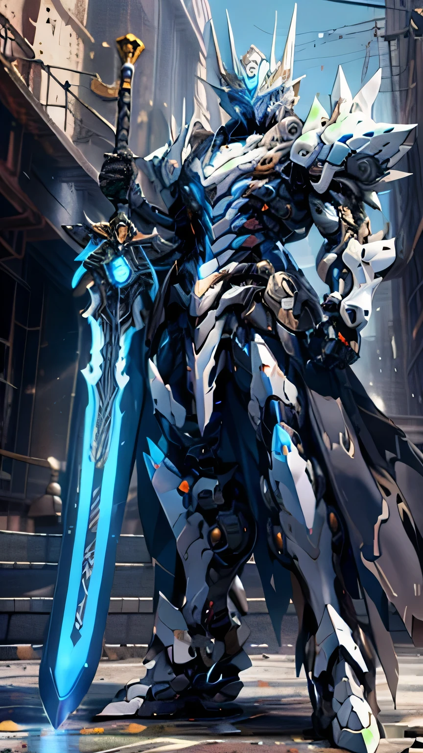 whole body, holding a sword, White, blue eyes
