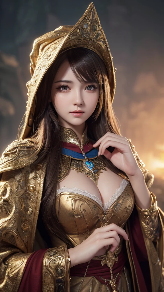 ((masterpiece)), ((Highest quality)), (Super detailed), ((cute)), cute, (Lovely), ((sexy)), (device), ((Very detailed)), (Detailed eyes), (Detailed facial features), (Detailed fingers), (Detailed clothing features),4K, (8K), (beautiful), figure, Dynamic Angle, (Upper Body:1.2), (Holding a wizard&#39;s wand:1.3), Knossos palace, evening, autumn, Beautiful woman, alone, beautiful navy blue wizard dress, (she wears a skimpy wizard dress:1.3), beautiful purple hair, Fishtail Braid, beautiful blue eyes, ((beautiful eyes)), White teeth, Saggy breasts, (hair ornaments:1.2), Earrings, Bib Necklace, smile, Lens flare, Shiny