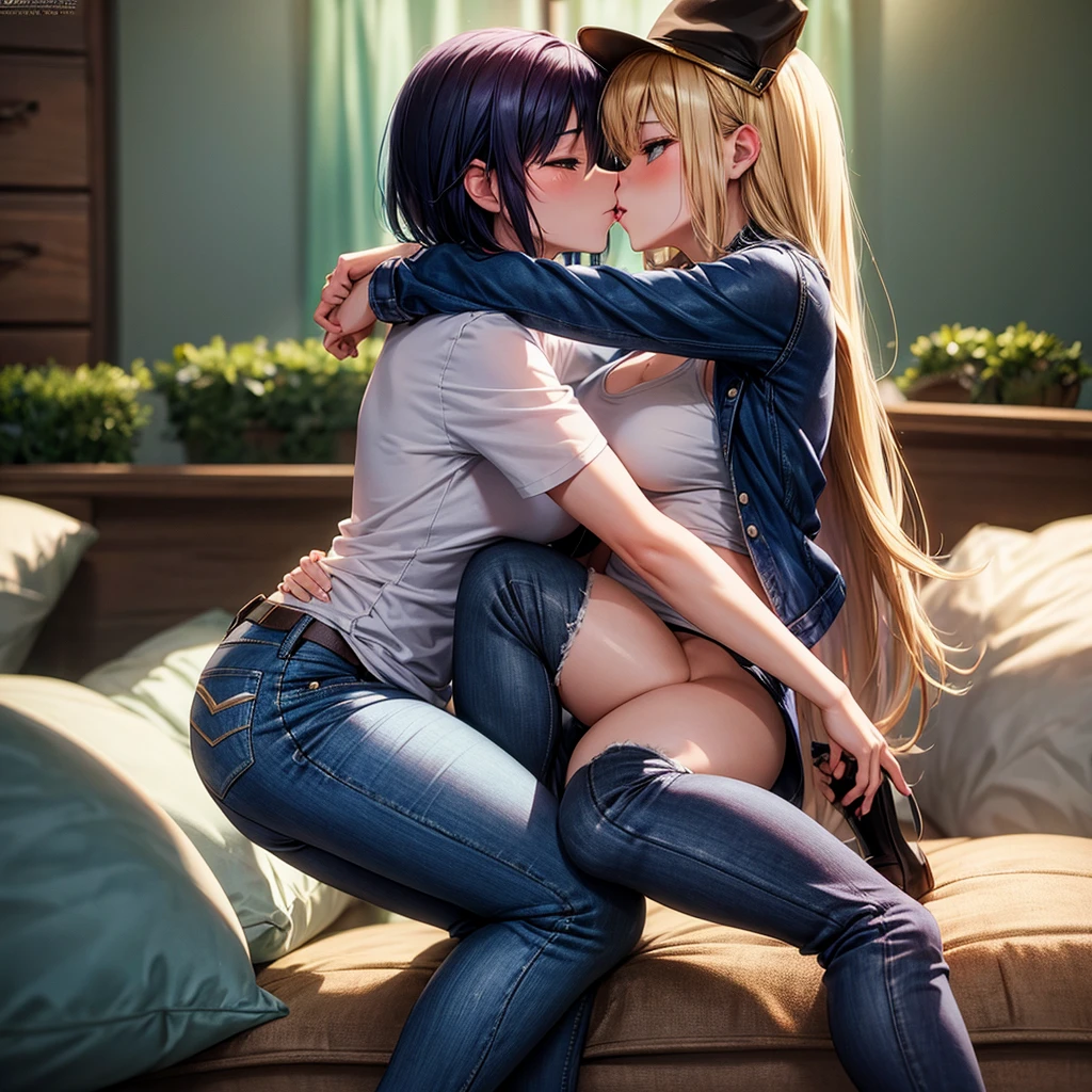 Anime lesbian kissing in tight jeans sex