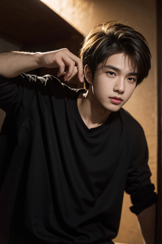 20-year-old handsome guy,looking to the camera,frontage,high qulity,tmasterpiece,8K.4K,1080P,Light-sensitive,Flood