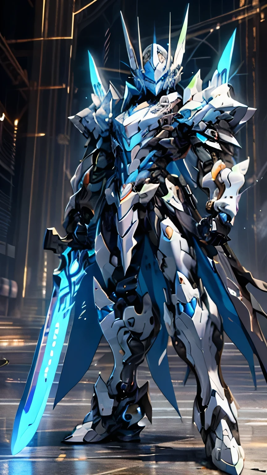 whole body, holding a sword, White, blue eyes