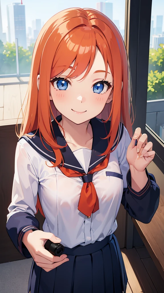 happy girl ((SMILE)) ((blue eyes)) ((ginger hair)) (( school uniform)) ((the plan)) (((small breasts)) ((