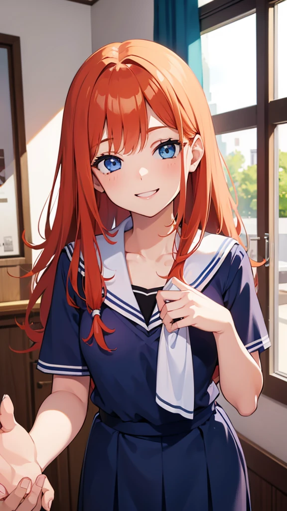 happy girl ((SMILE)) ((blue eyes)) ((ginger hair)) (( school uniform)) ((the plan)) (((small breasts)) ((