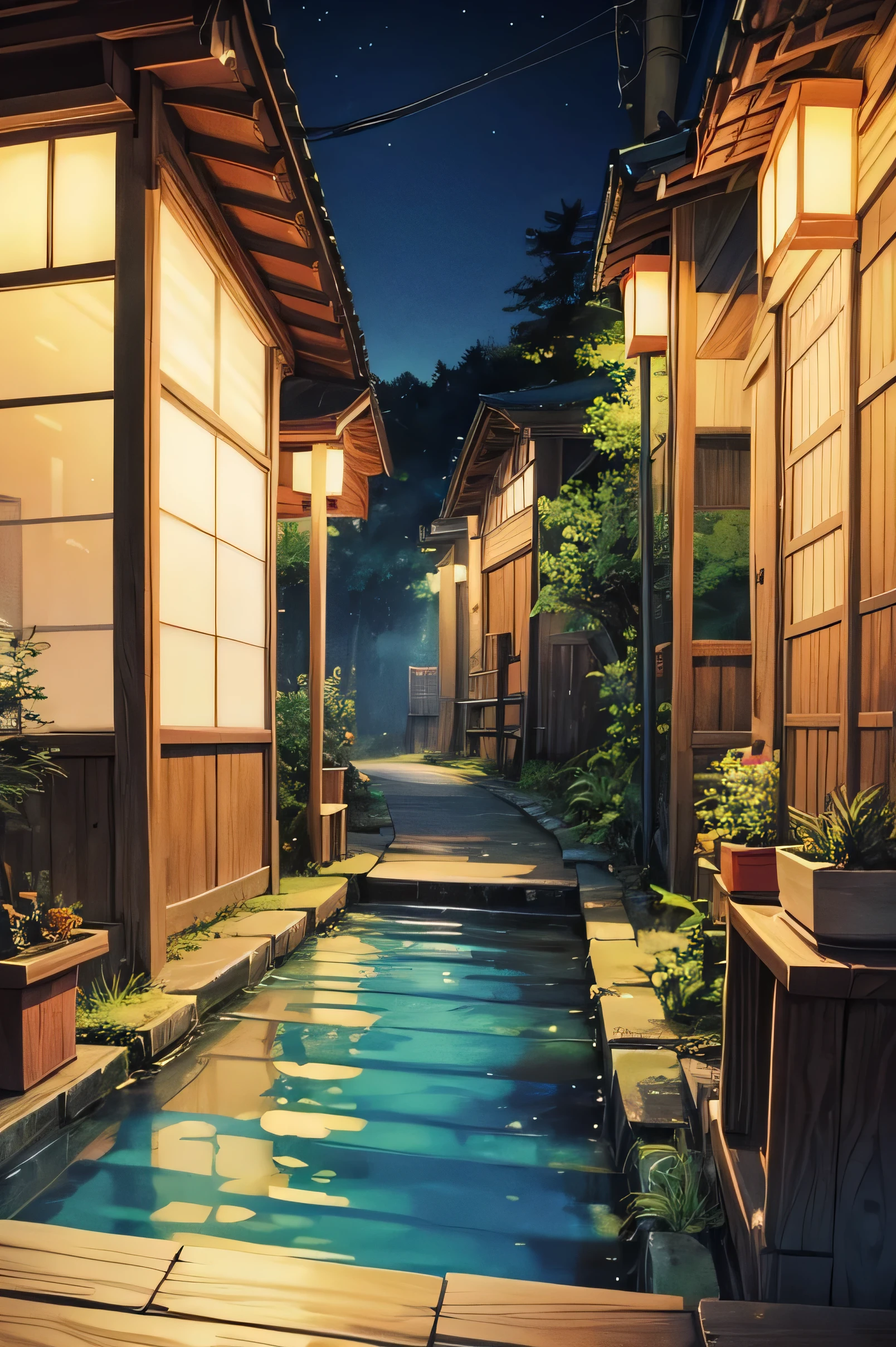 Studio Ghibli and LO-FI HIOHOP style summer evening in the Japanese countryside.It is detailed