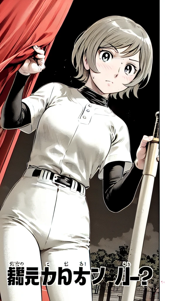 (Baseball uniform:1.2),
Blonde Hair, (short hair:1.2),Long sleeve, Black Shirt, turtleneck,White trousers、uniform、Black belt、((Illustration of people))、Big 、
View Audience,, (Highest quality:1.3),One Girl, White pants、uniform、Outdoor、baseball ground、ground、soil、blue eyes、Tight black shirt、(masterpiece、Highest quality)、Highest quality, Ultra-high resolution, (((masterpiece))), alone, Sweat、Big eyes、Big Breasts、One Girl, Front view、Embarrassed face、Bronze colored hair、((short hair))、Stand up straight