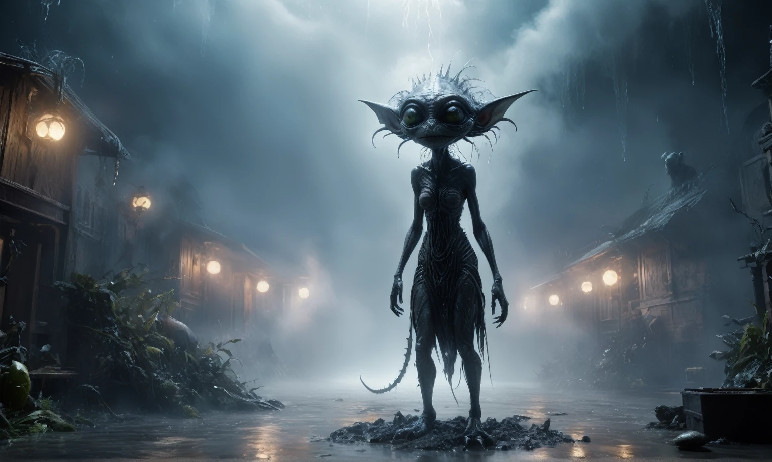 full body length,niobium goblin,native africa xenomorph,once pretty face,eyebrow up,full body shot,ominous landscape,niobium gray atmosphere,photo,photorealism,Masterpiece,natural skin textures, hyper realism,hyper detailed,High contrast,Realism,Ultra Detailed,irina yermolova,close full body shot,32K resolution,Nikon Z9, ,demonic, dust, smoke, audience, mist, featuring ultra-realistic and hyper-realistic elements,
Marta Bevacqua, Ellen Jewett, Kawacy, Katsuya Terada, Carne Griffiths, explosive lightning, concert lighting, bokeh, luminal space that feels
both bright and surreal. Includes liquid fluid elements for added depth and movement. Rendered in an unreal
engine and post-processed to achieve . Evokes a sense of dreamy, ethereal, statfish's lether
and mystical mood,horror pixar movie still,thriller disney movie ,pixar render, animated ,suicide