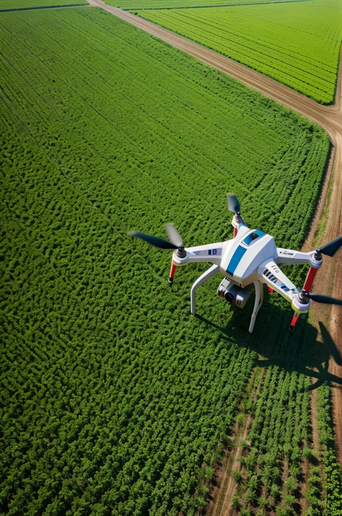 Make a picture of drone using in agriculture land