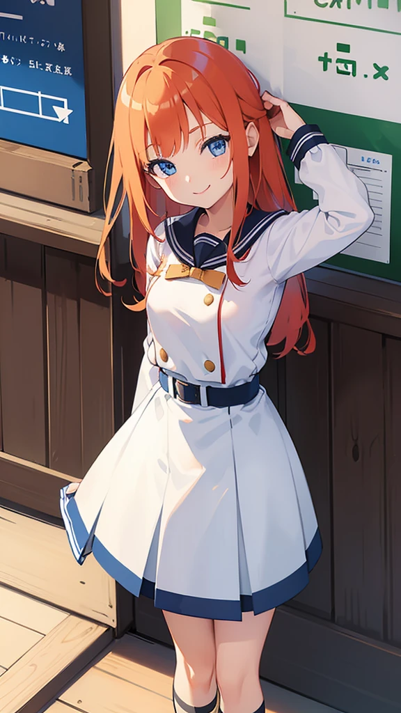 happy girl ((SMILE)) ((blue eyes)) ((ginger hair)) (( school uniform)) ((the plan)) (((small breasts)) ((slim)) ((short))