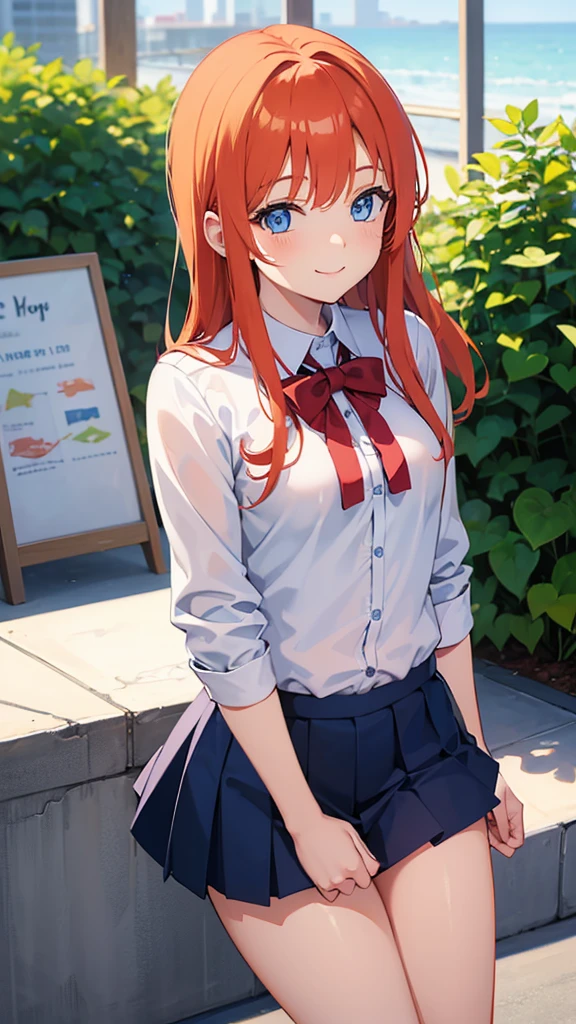 happy girl ((SMILE)) ((blue eyes)) ((ginger hair)) (( school uniform)) ((the plan)) (((small breasts)) ((slim)) ((short))
