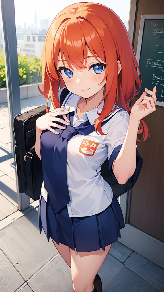 happy girl ((SMILE)) ((blue eyes)) ((ginger hair)) (( school uniform)) ((the plan)) (((small breasts)) ((slim)) ((short))