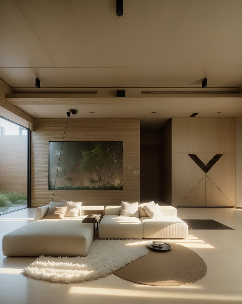 (best quality: 1.2), (masterpiece: 1.2), (realistic: 1.2), soft volumetric lights, (backlight:1.3), (cinematic:1.2), intricate details. living room interior  design by kengo kuma + wes anderson. futuristic, modern garden. wood slats、beautiful home interior, rain outside, smooth, sharp focus, 8K, octane render,Brother and sister&#39;s room、Adult goods scattered around
