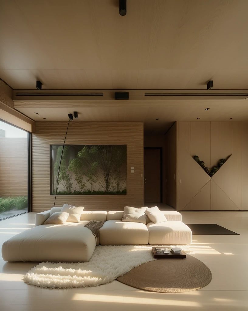 (best quality: 1.2), (masterpiece: 1.2), (realistic: 1.2), soft volumetric lights, (backlight:1.3), (cinematic:1.2), intricate details. living room interior  design by kengo kuma + wes anderson. futuristic, modern garden. wood slats、beautiful home interior, rain outside, smooth, sharp focus, 8K, octane render,Brother and sister&#39;s room、Adult goods scattered around
