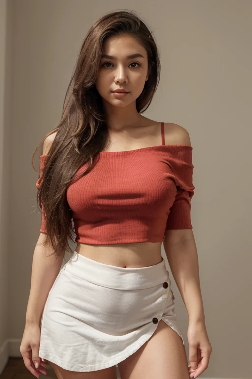 (1girl). (front view). ((different a women 40 Year old faces and white skin, long noses, Americans, Russians, Koreans, Japanese, Ukrainians, Indonesians, Filipinos, Turks, and women of mixed blood)).
short black hair or long hair. Big breast.
(casual red tight shirt with rounded-neck short-sleeve), (mini ripped skirt short),
no background, no screen,
.
taking a photo of the front of the body, face looking at the camera, standing straight, thighs look sexy.
necklaces, earrings, bracelets,