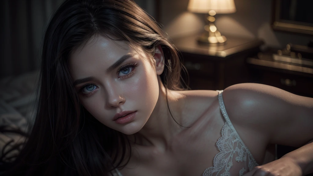 beautiful woman, elegant woman, beautiful detailed eyes, beautiful detailed lips, extremely detailed face, longeyelashes, seductive pose, alluring expression, sensual, feminine, graceful, flowing hair, lace dress, high heels, dramatic lighting, moody colors, cinematic, chiaroscuro, (best quality,4k,8k,highres,masterpiece:1.2),ultra-detailed,(realistic,photorealistic,photo-realistic:1.37),dramatic lighting,cinematic lighting,moody lighting,cinematic colors,dramatic colors,moody colors