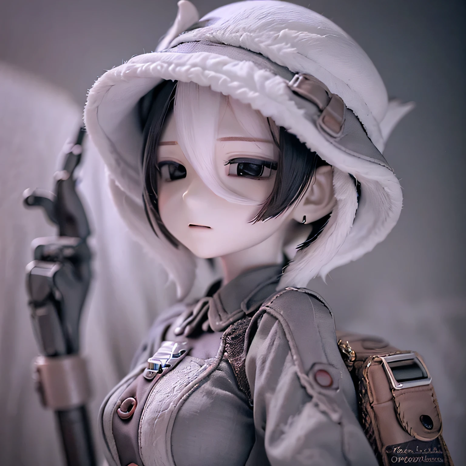 Made in Abyss 2 Meter Ozen, Beautiful attention to detail, Beautiful lip detail, Highly detailed eyes and face, Long eyelashes, Finely crafted mechanical body, Equipment, pipe, wire, Highly detailed metal parts, Advanced Technology, Futuristic, Cool metallic colors, Dark colors, Chiaroscuro lighting, Dramatic lighting, Cinematic, Award-winning digital art, Epic Scale, masterpiece