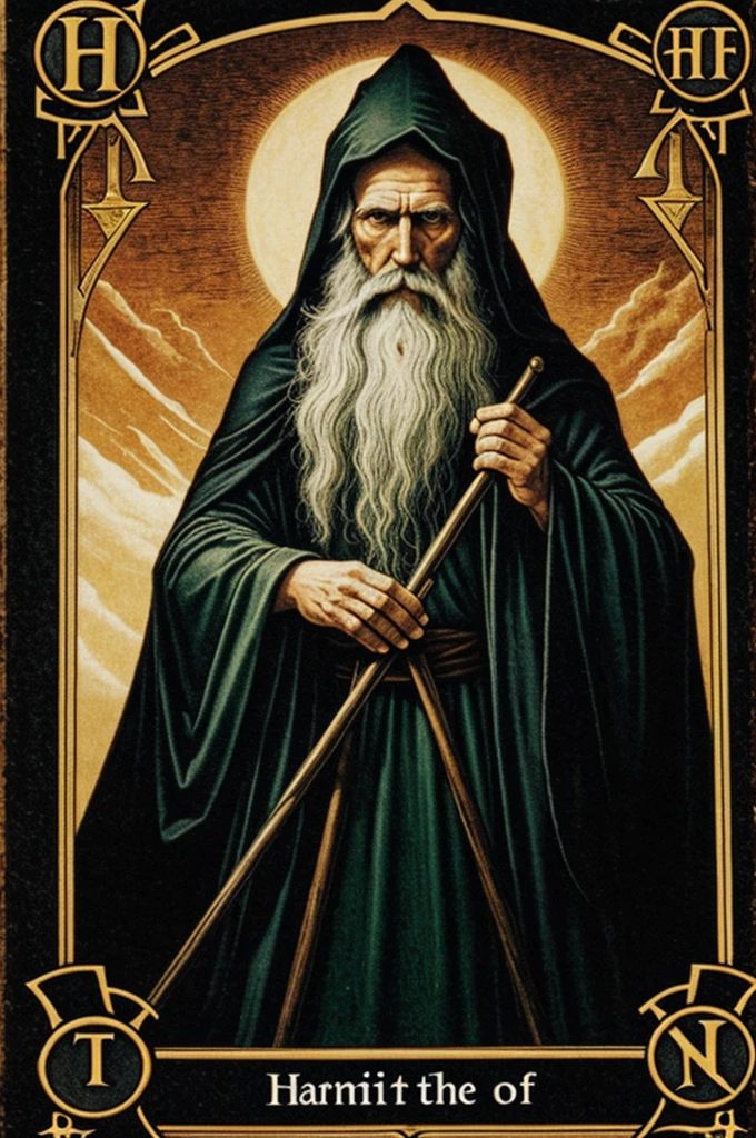 Tarot card of the hermit in a terrifying way