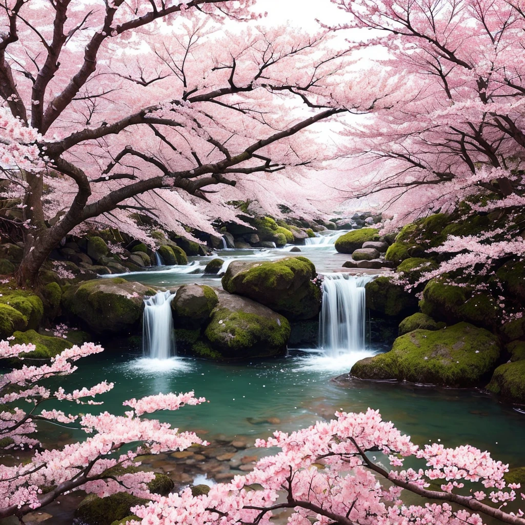 水ink画、cherry blossoms、forest、Chinese character、ink、cherry blossoms、ink