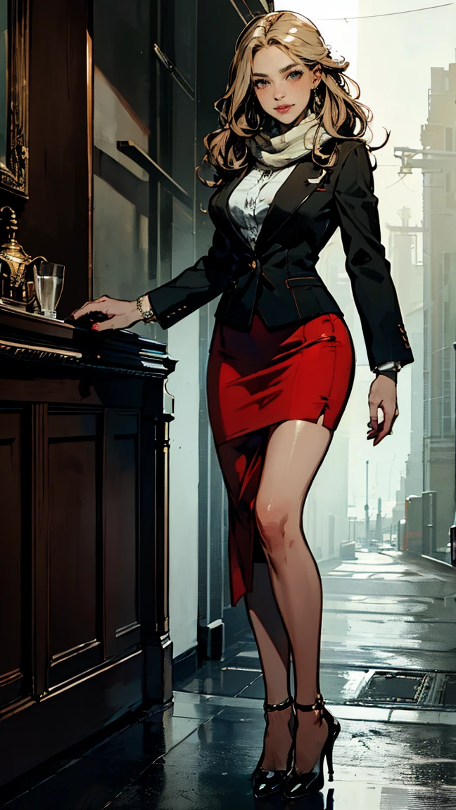 "(Extremely detailed, Reality, best quality, 4K, 8K, high resolution, masterpiece:1.3), Two beautiful stewardesses standing side by side, exuding grace and charm, Anya Ivanova, Tall and thin, Long Straight Blonde Hair, Smooth ponytail, striking blue eyes, Warmth and confidence, Provocative Red Velvet, Matching blazer, Short pencil skirt, black, black高跟鞋, Scarves, Side cover, Stay calm、Professionalism, A welcoming smile, Erin Anderson, Slender, Long wavy blonde hair, Loose Curls, Bright green eyes, Charming and friendly, Provocative Red Velvet, Matching blazer, Short pencil skirt, black, black高跟鞋, Scarves, Side cover, Friendly and approachable demeanor, A bright smile, Stylish modern private jet, Asphalt road background, Elite flight attendants, Exquisite and professional appearance, grace, Luxurious environment, (Intricate details:1.3), ((Very delicate hands, Extremely fine fingers, Full body display, revealing the whole body))."