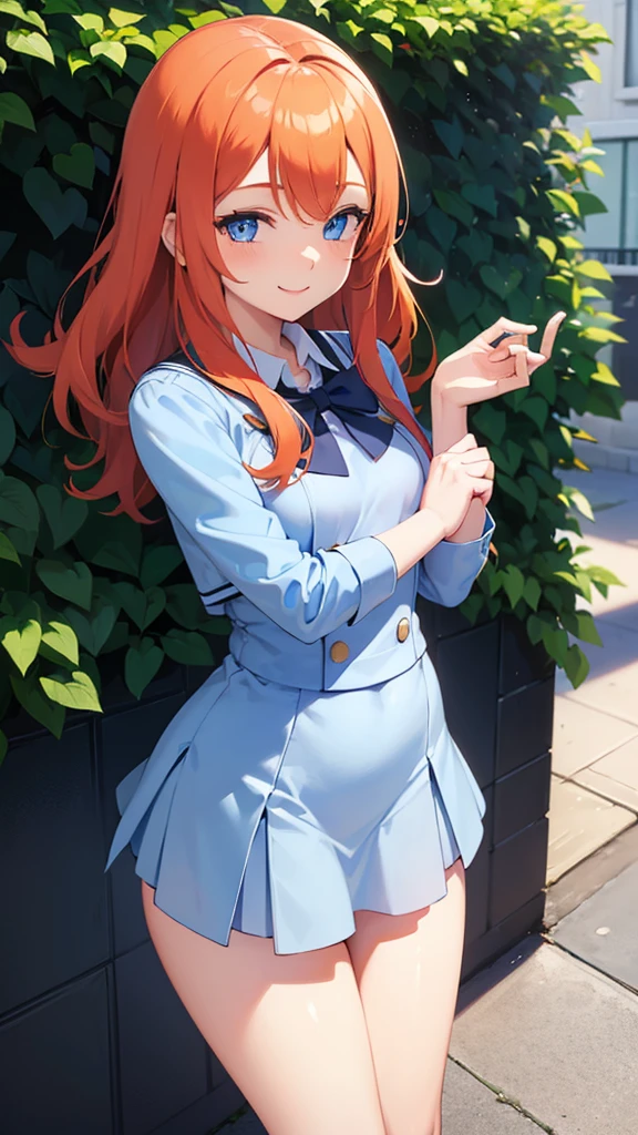 happy girl ((SMILE)) ((blue eyes)) ((ginger hair)) (( school uniform)) ((the plan)) (((small breasts)) ((slim)) ((short))