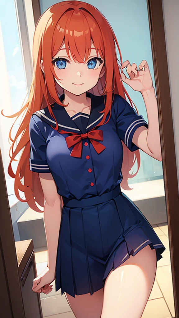 happy girl ((SMILE)) ((blue eyes)) ((ginger hair)) (( school uniform)) ((the plan)) (((small breasts)) ((