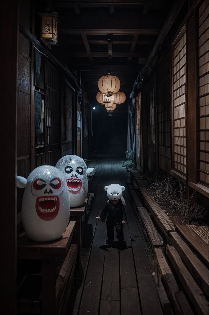 Japanese Yokai、Cinematic quality、It has a dark atmosphere and is a little scary.、masterpiece